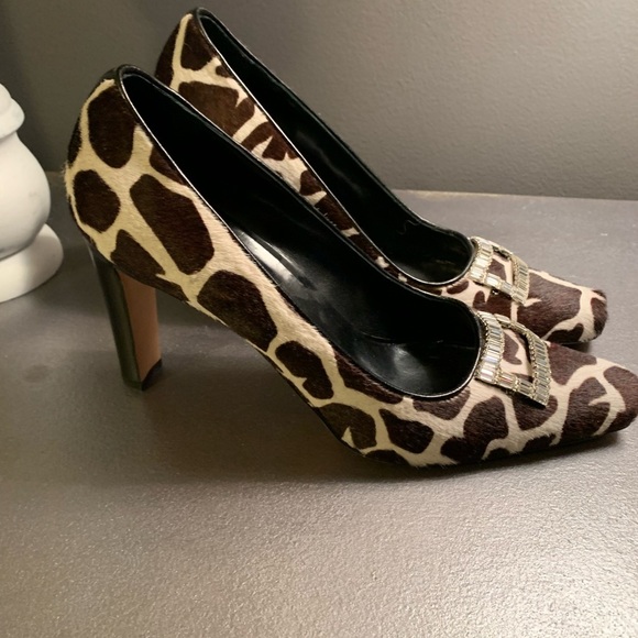 Manolo Blahnik ASTOCHA Pony Pumps Brown Black CRYSTAL Buckle Shoes **HOST PICK** - Picture 4 of 10